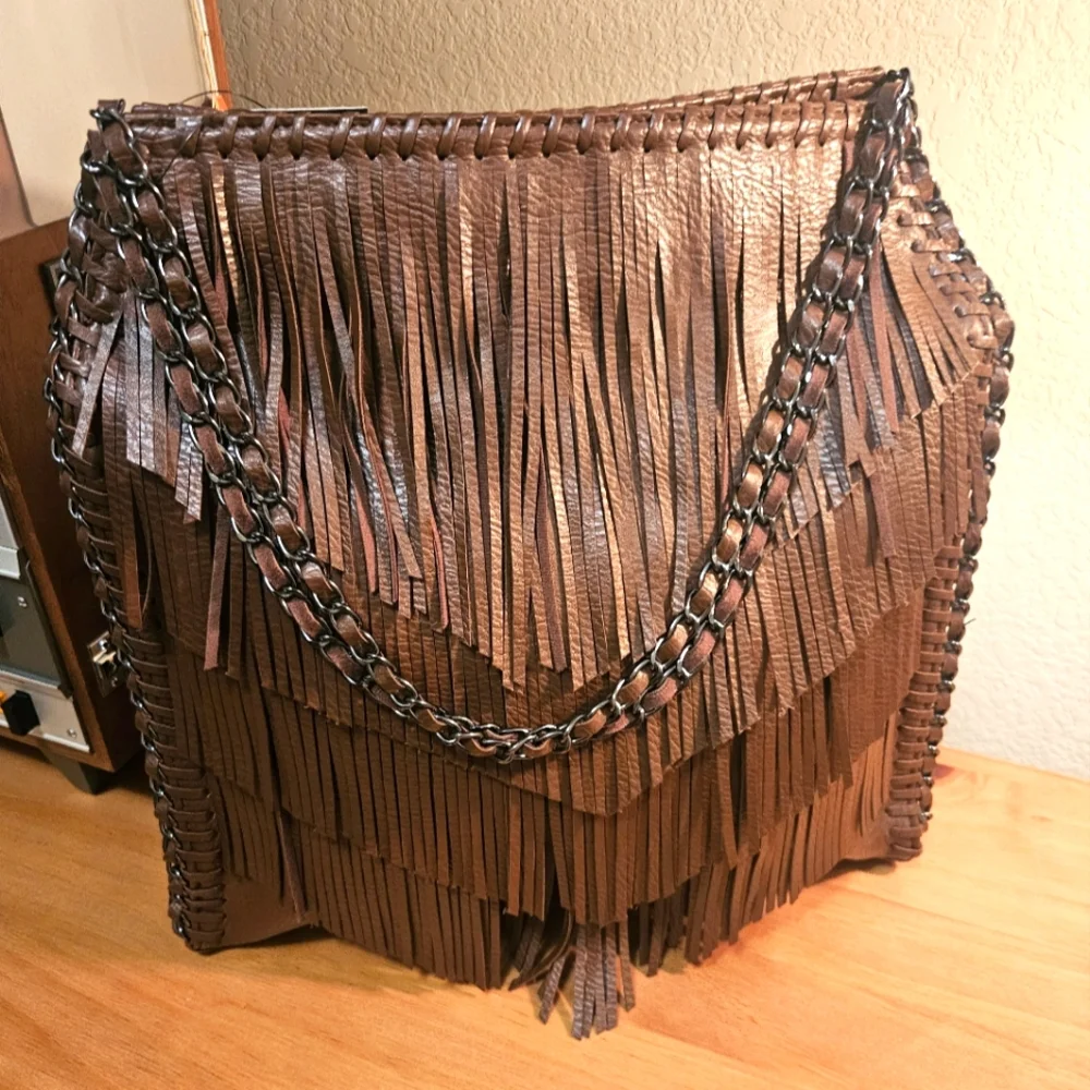 Brown Fringe Shoulder Bag - Picture 3 of 6